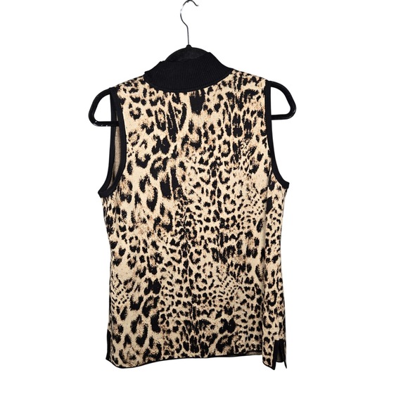 Chico's Sweaters - Chicos Leopard Print Mock Neck Sleeveless Sweater Top Tan Black Cashmere Blend 2